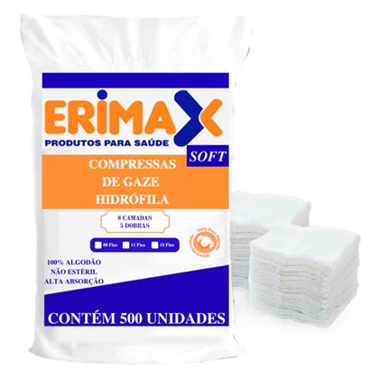 Gaze 11 Fios Nao Esteril Soft c/ 500 7,5 x 7,5 Erimax