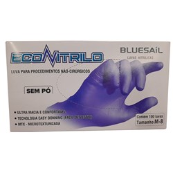 Luva Nitrílica s/ Pó Econitrilo Azul Cobalto M c/  100 - Bluesail