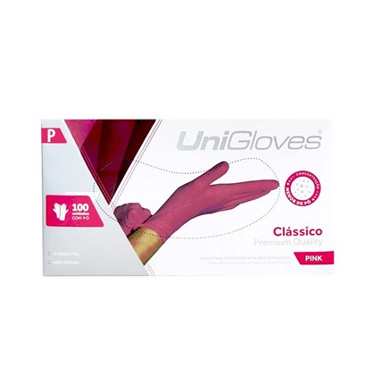 Luva Unigloves Cor Pink Com 100 Tam Média